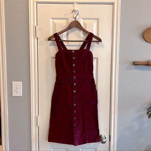 Free People Maroon Wine Red Corduroy Jumper Overall Pinafore Mini Academia Dress